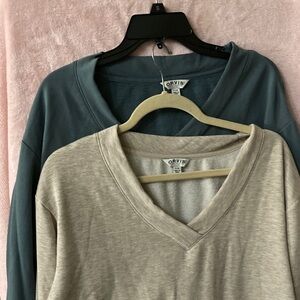 Orvis Women's V-Neck Butter Soft sweatshirts lot of 2 - Teal and Beige